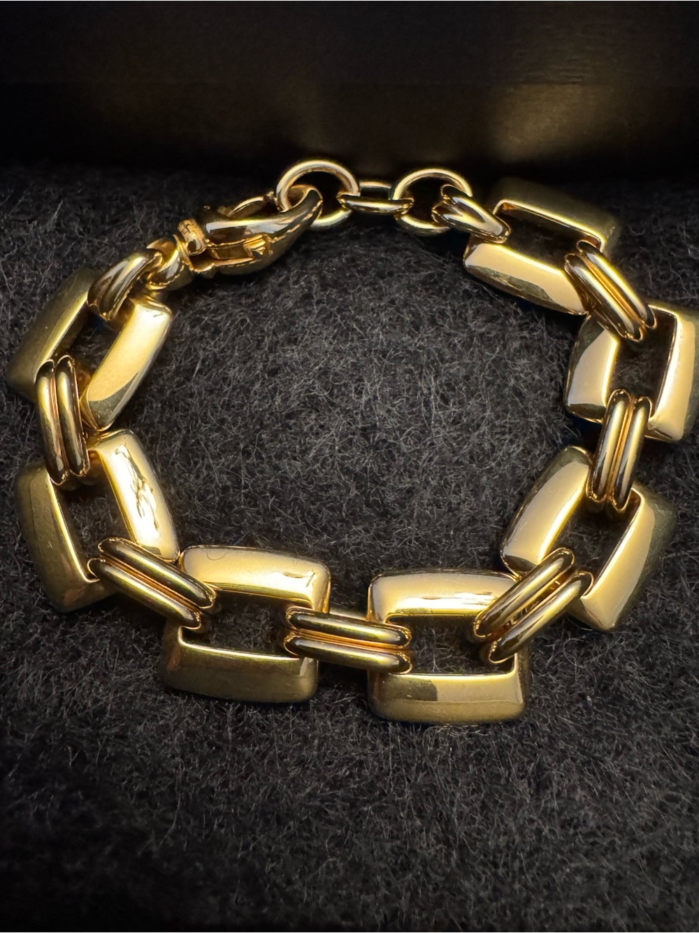 Polished Gold Rectangular Link Bracelet for Women